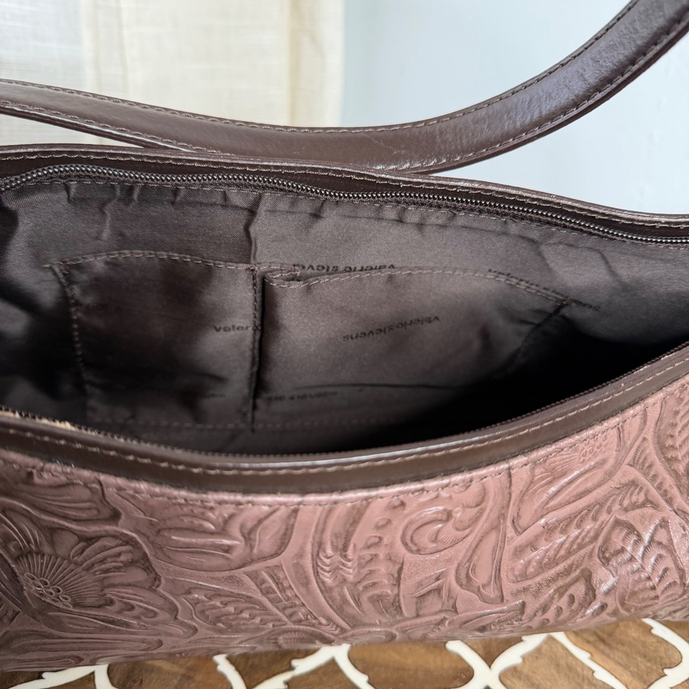 Vintage Valerie Stevens Baguette Purse Floral Embossed Tooled Leather Brown - Picture 10 of 10